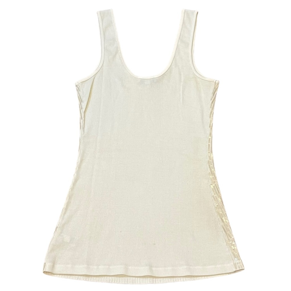 EXPRESS tank top small petite tiny sequins on front cream color - Picture 2 of 6